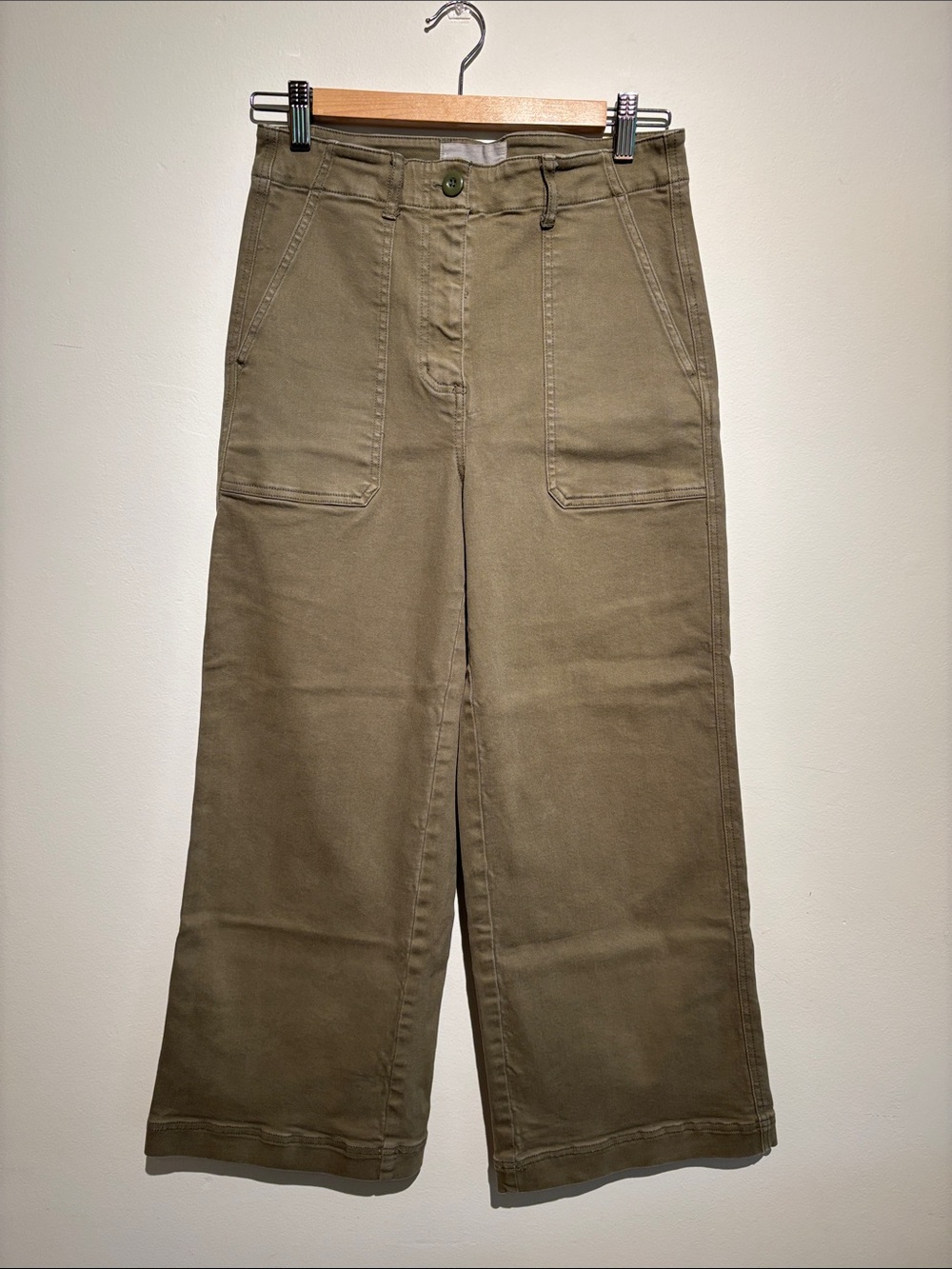 Everlane Utility Wide Leg Crop Pants Olive Green High Rise Size 4
